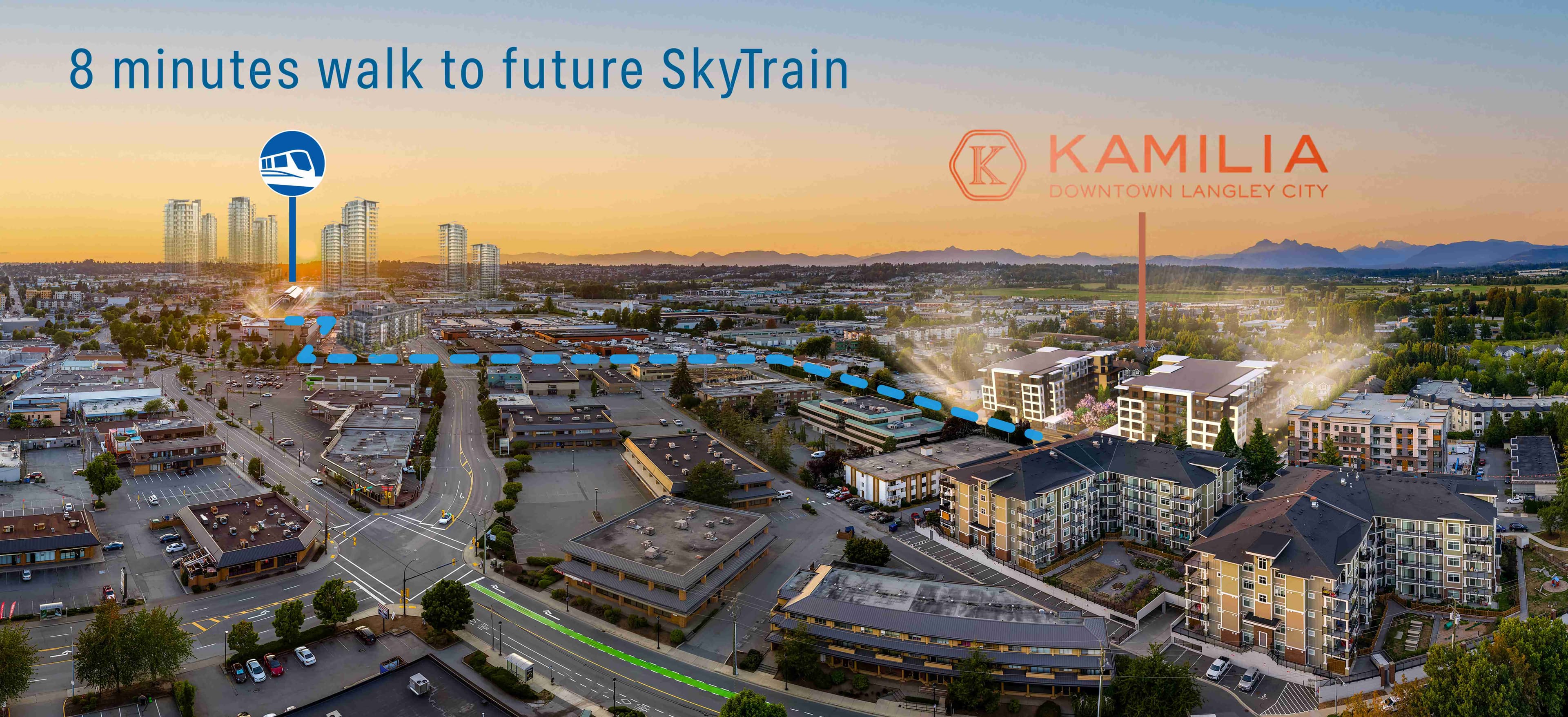 Bird's-eye view of Kamilia Langley with SkyTrain
