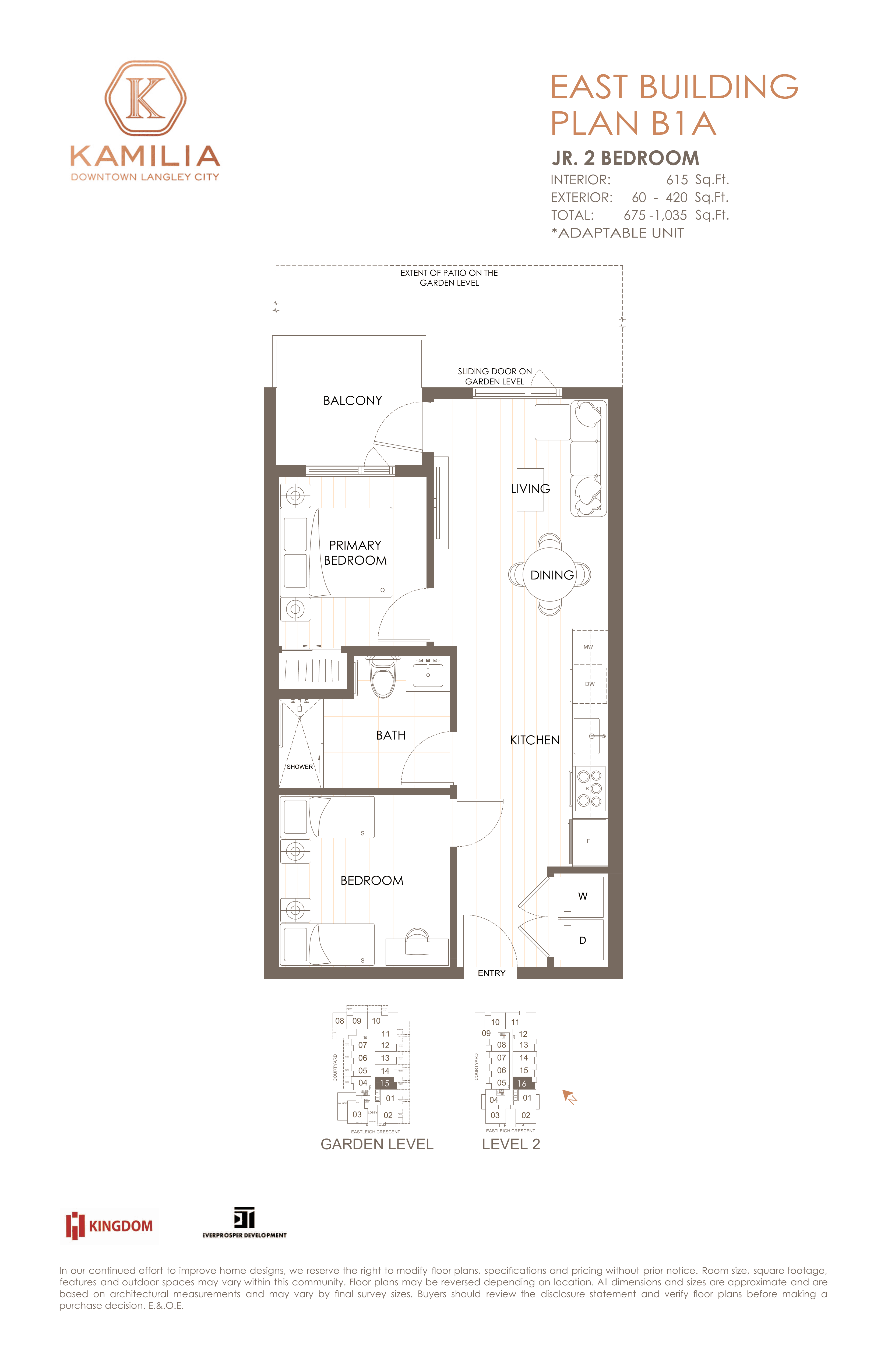 Floor plan — B1A Plan, Unit E#216, 615 sq. ft.